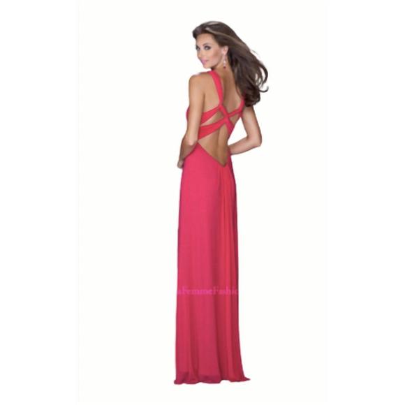 NEW LA FEMME open back dress in deep pink - Picture 3 of 3